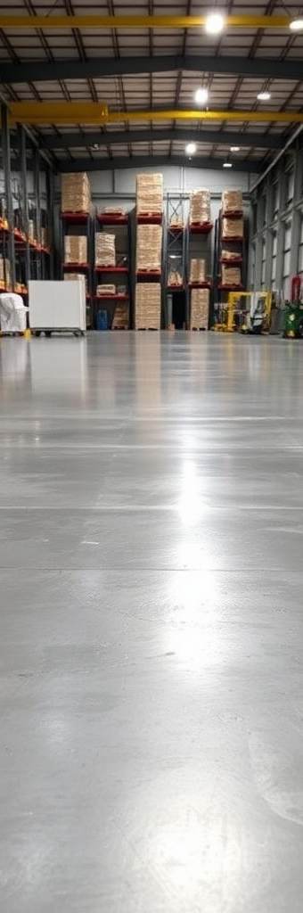 Finished industrial warehouse floor with urethane cement coating