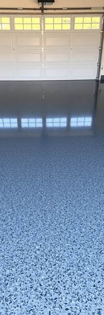 Finished residential garage floor with full-flake epoxy coating